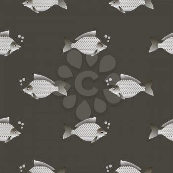 Set of Fish Isolated on Grey Background. Carp Seamless Pattern