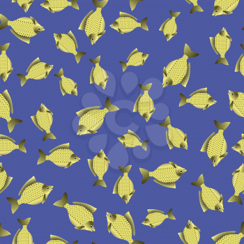 Set of Fish Isolated on Blue Water Background. Carp Seamless Pattern