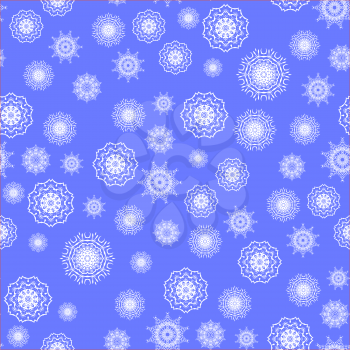 Show Flakes Seamless Pattern on Blue Sky Background. Winter Christmas Natural  Texture