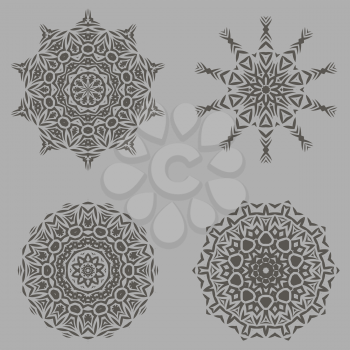 Grey Ornamental Line Rosettes. Endless Texture. Oriental Geometric Ornaments