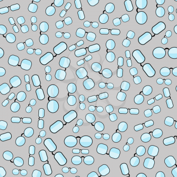 Different Glasses Seamless Pattern on Grey Background. Eyeglasses Texture