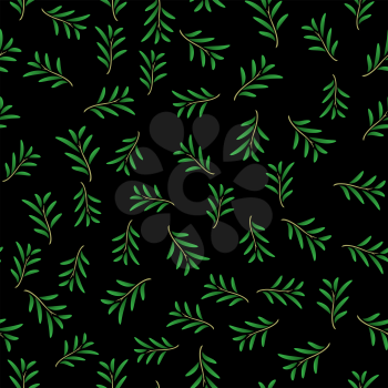 Summer Floral Texture Isolated on Black Background. Seamless Random Leaves Pattern