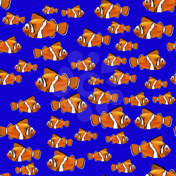 Orange Fish Seamless Pattern on Blue Background