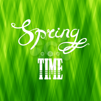 Spring Lettering Design. Green Banner with a Textured Abstract Background and Text.