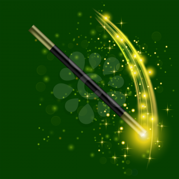 Realistic Magic Wand with Starry Lights on Green Background