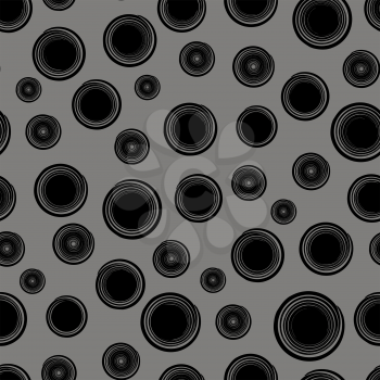 Grunge Round Seamless Pattern Isolated on Grey Background. Black Spiral Splatter