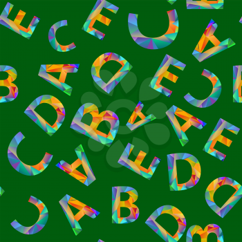 Colorful Alphabet Seamless Pattern. Set of Colored Letters on Green