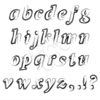 Black Ink Grunge Alphabet Isolated on White Background. Set of Sketch Letters. Decorative Scribble Symbols