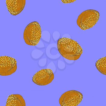 Fresh Bread Seamless Pattern Isolated on Blue Background