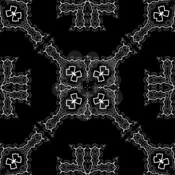 Seamless Texture on Black. Element for Design. Ornamental Backdrop. Pattern Fill. Ornate Floral Decor for Wallpaper. Traditional Decor on Background