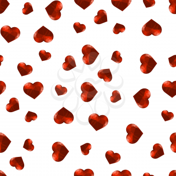 Red Polygonal Heart Random Seamless Pattern on White Background