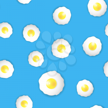 Fried Eggs Seamless Pattern on Blue Background