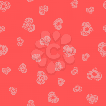 Ornamental Heart Random Seamless Pattern on Pink Background