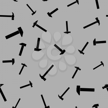 Different Hammer Black Silhouettes Seamless Random Pattern Isolated on Grey Background