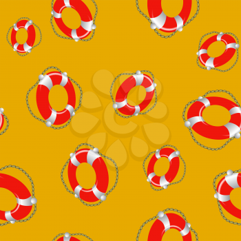 Red Lifebuoy Random Seamless Pattern on Orange Background