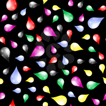 Colorful Drops Seamless Pattern on Black Background