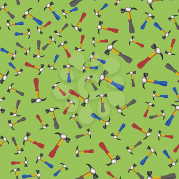 Colored Hammer Seamless Random Pattern Isolated on Green Background