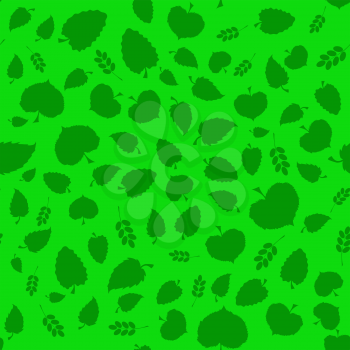 Summer Green Leaves  Isolated on Green Background. Seamless Different Leaves Pattern