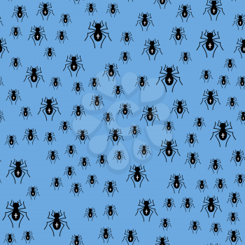 Poisonous Spider Seamless Pattern on Blue Background