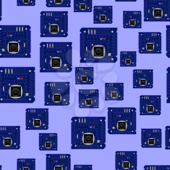 Circuit Board Seamless Pattern Isolated on Blue Background. Part of Computer
