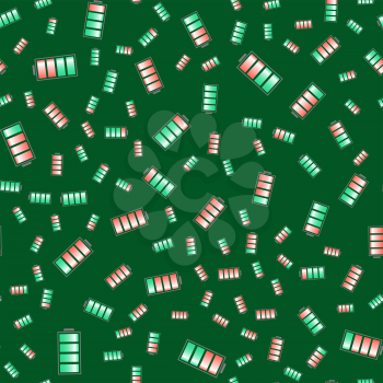 Different Charge of Battery Seamless Pattern Isolated on Green Background