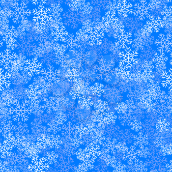 Showflakes Seamless Pattern on Blue Sky Background. Winter Christmas Natural  Texture