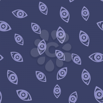 Eye Icon Seamless Pattern on Blue Background