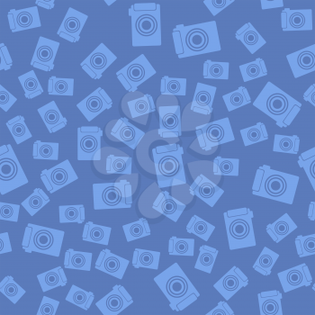 Digital Camera Icon Seamless Pattern on Blue Background