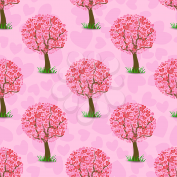 Heart Tree Pattern Isolated on Pink Background