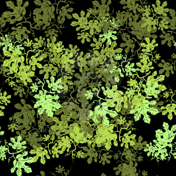 Summer Floral Texture Isolated on Black Background. Seamless Different Leaves Pattern
