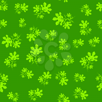 Summer Leaves Isolated on Green Background. Seamless Floral Pattern