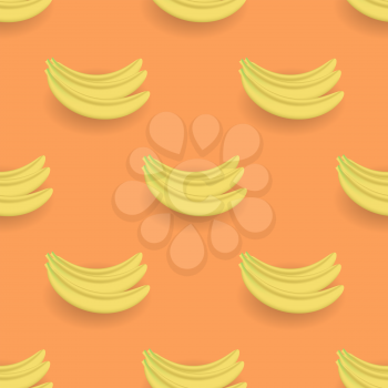 Fresh Yellow Bananes Seamless Pattern on Orange Background