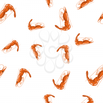 Cooked Red Shrimps Seamless Pattern on White Background. Exquisite Sea Food.