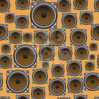Musical Speaker Seamless Pattern on Orange Background