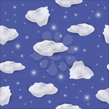 White Cloud Seamless Pattern on Stars Blue Background