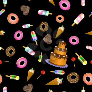 Sweet Food Seamless Pattern on Black Background