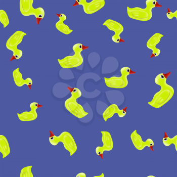 Yellow Duck Seamless Pattern on Blue Background