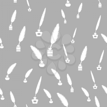 Feather Pen Seamless Pattern on Grey Background