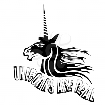 Silhouette of Magic Cute Unicorn and Lettering Isolated on White Background