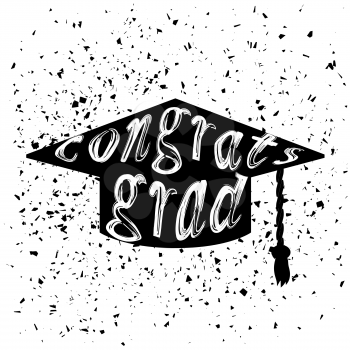 Silhouette of Graduation Cap with Lettering on White Background