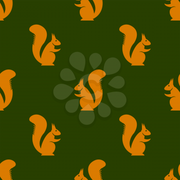 Orange Squirrel Seamless Pattern on Green Background