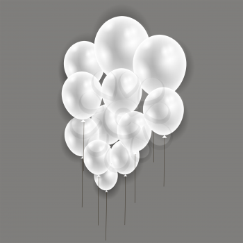 Set of Flying Balloons Isolated on Grey Background. Bunch of Helium Rubber Air Birthday Balloon for Party