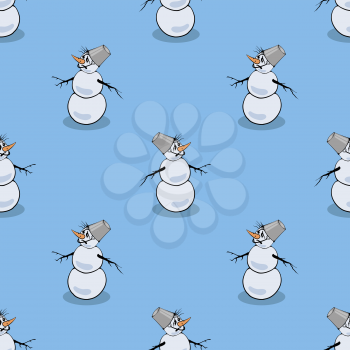 Winter Snowman Seamless Christmas Pattern on Blue Background