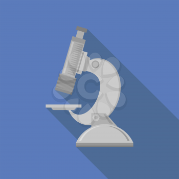 Professional Medical Microscope for Research on Blue Background. Scientific Laboratory Equipment Icon
