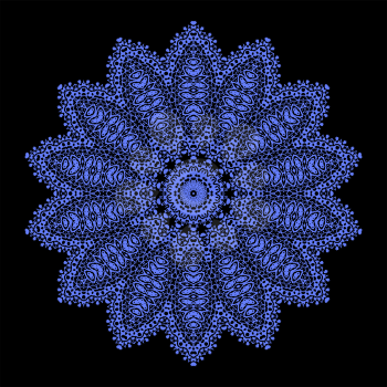 Islam, Arabic, Indian, Ottoman Motifs. Monochrome Contour Ornament Isolated on Blue Background. Ethnic Amulet of Mandala
