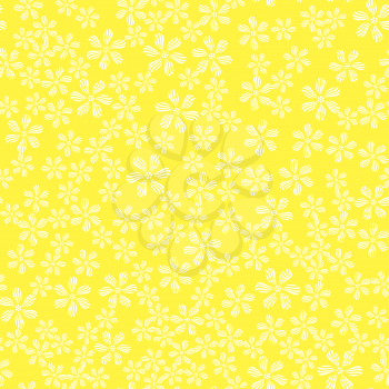 White Flower Seamless Pattern Isolated on Spring Yellow Background
