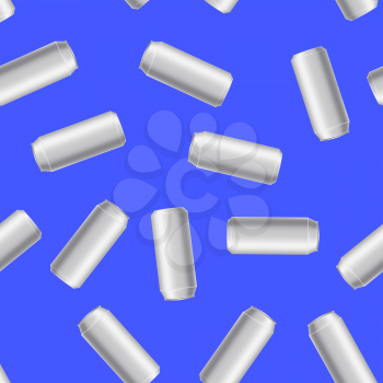 Silver Drink Can Seamless Pattern Isolated on Blue Background
