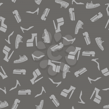 Silhouettes of Shoes Seamless Pattern Isolated on Grey Background