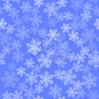 Show Flakes Seamless Pattern on Blue Sky Background. Winter Christmas Natural Texture
