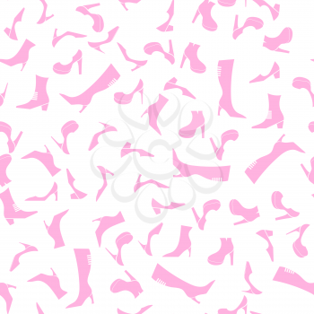 Pink Silhouettes of Shoes Seamless Pattern Isolated on White Background